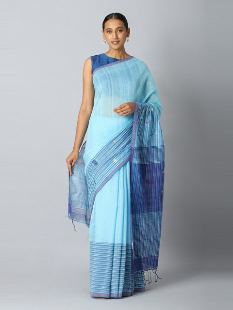 

Taneira Blue & Navy Blue Pure Cotton Jamdani Saree