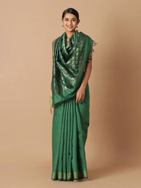 

Taneira Green & Gold-Toned Zari Pure Silk Bhagalpuri Saree