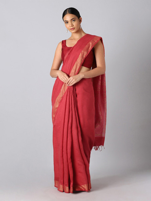 

Taneira Red & Gold-Toned Zari Pure Silk Bhagalpuri Saree