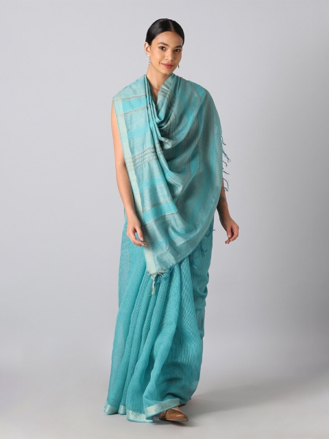 

Taneira Green & Silver-Toned Zari Pure Silk Bhagalpuri Saree