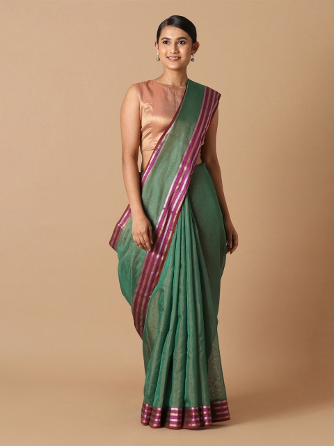 

Taneira Green & Pink Zari Tissue Maheshwari Saree