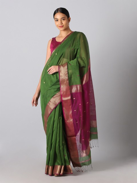 

Taneira Green & Pink Zari Silk Cotton Maheshwari Saree