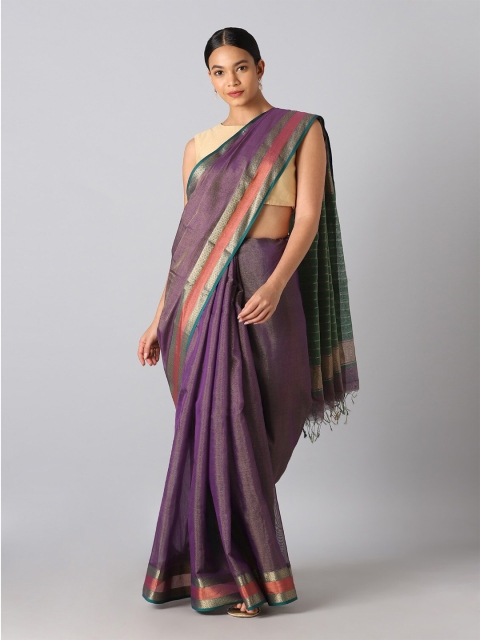 

Taneira Violet & Green Zari Tissue Maheshwari Saree