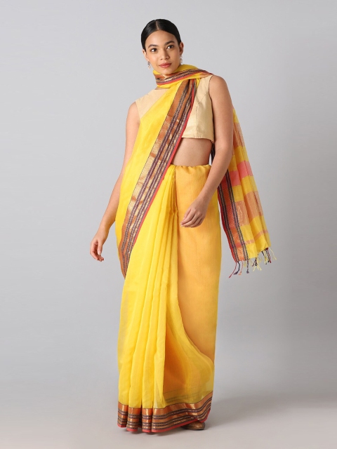 

Taneira Yellow & Purple Zari Silk Cotton Maheshwari Saree