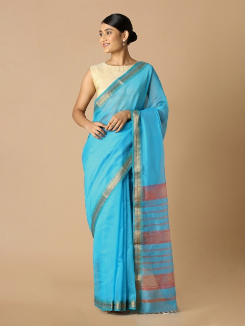 

Taneira Blue & Pink Zari Silk Cotton Maheshwari Saree