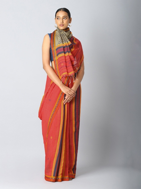 

Taneira Red & Orange Zari Pure Cotton Saree