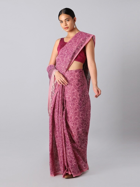 

Taneira Pink Floral Pure Cotton Saree