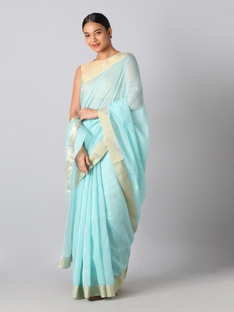 

Taneira Blue & Gold-Toned Zari Silk Cotton Chanderi Saree