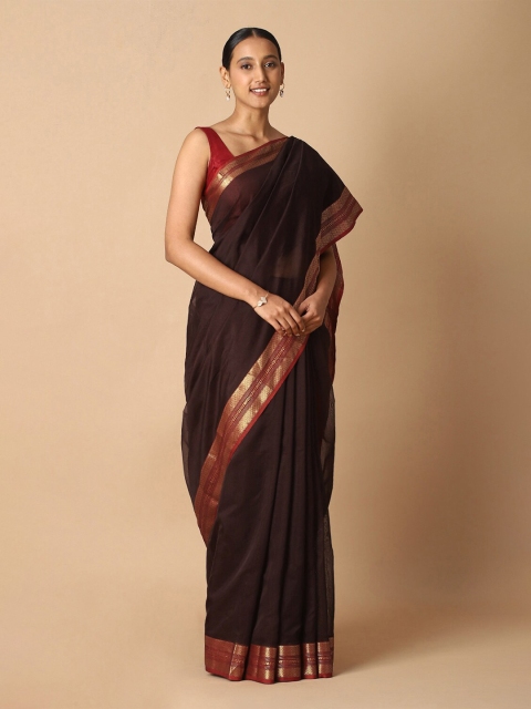 

Taneira Brown & Red Zari Silk Cotton Maheshwari Saree