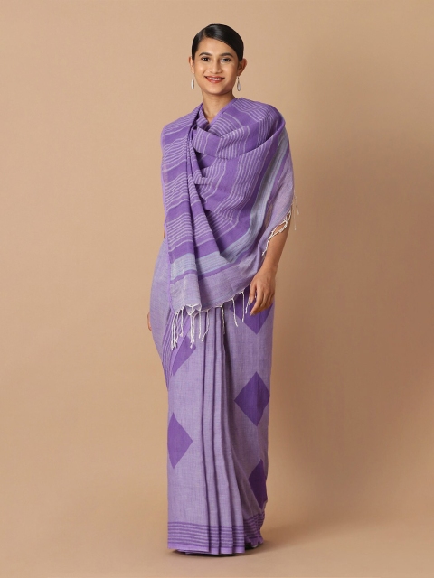 

Taneira Violet Pure Cotton Block Print Saree