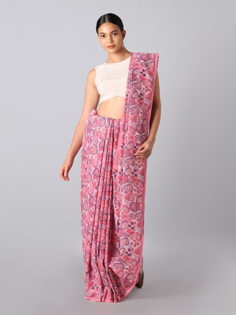

Taneira Pink & Grey Floral Pure Cotton Saree