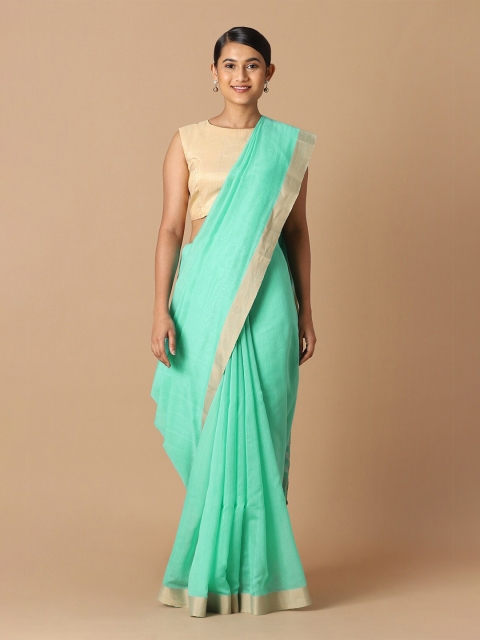 

Taneira Green & Gold-Toned Zari Pure Cotton Jamdani Saree