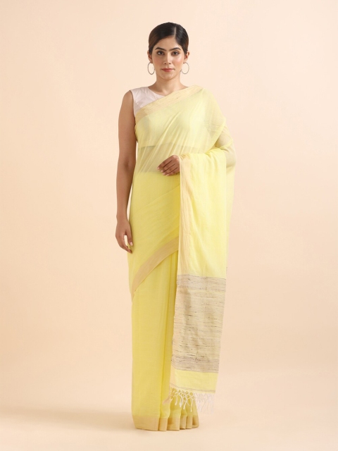 

Taneira Yellow & Gold-Toned Zari Pure Cotton Saree