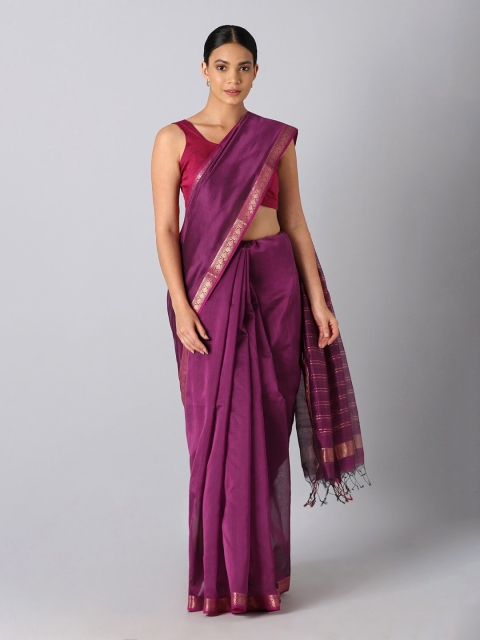 

Taneira Pink & Gold-Toned Zari Silk Cotton Maheshwari Saree
