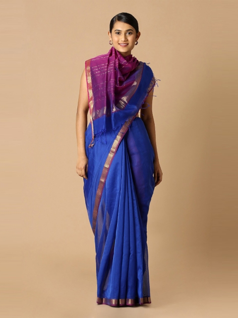 

Taneira Blue & Purple Zari Silk Cotton Maheshwari Saree