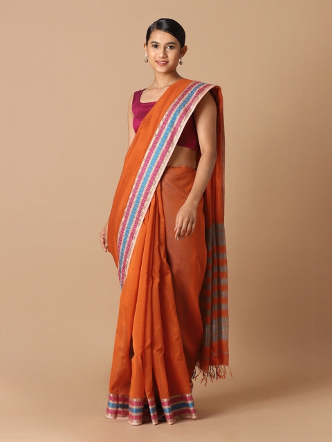 

Taneira Orange & Blue Zari Silk Cotton Maheshwari Saree