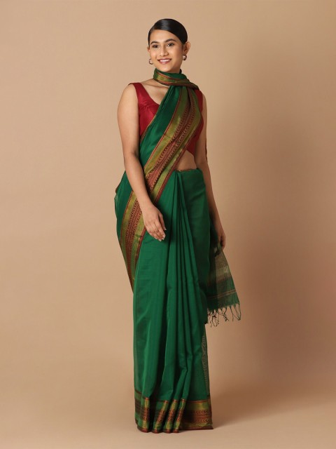 

Taneira Green & Maroon Zari Silk Cotton Maheshwari Saree