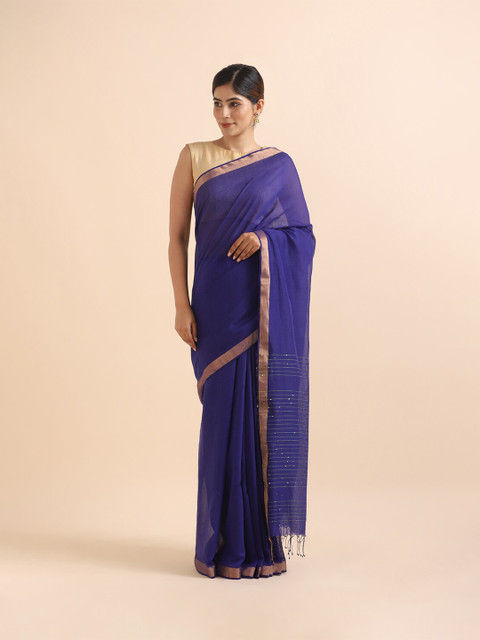 

Taneira Blue & Gold-Toned Silk Cotton Saree