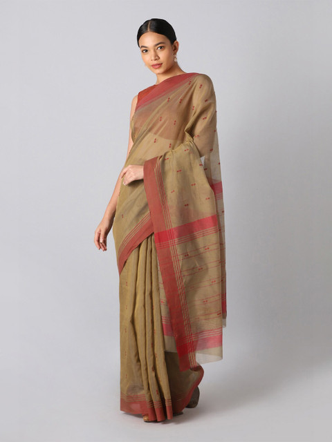 

Taneira Brown & Green Silk Cotton Chanderi Saree