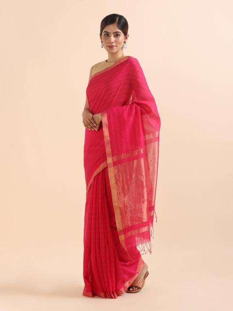 

Taneira Pink & Gold-Toned Zari Silk Cotton Saree