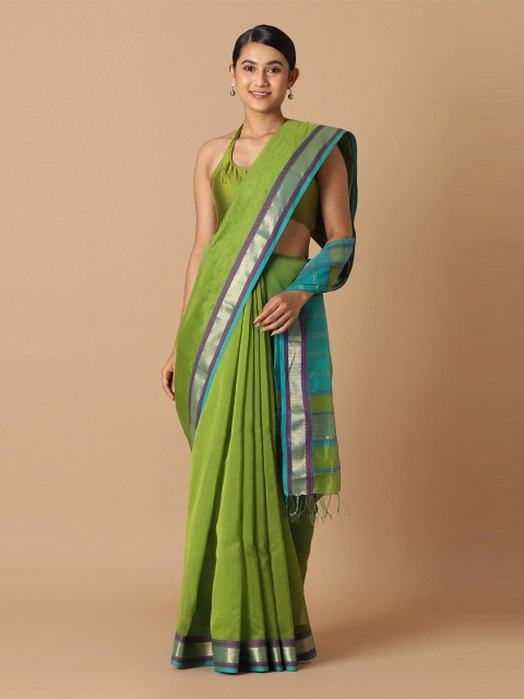 

Taneira Green & Purple Zari Silk Cotton Maheshwari Saree