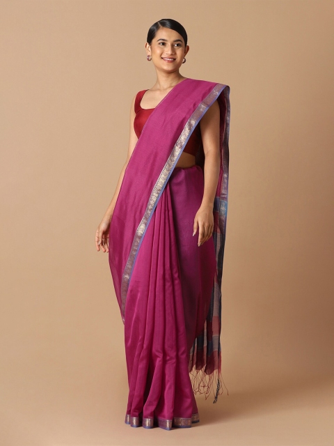 

Taneira Pink & Gold-Toned Zari Silk Cotton Maheshwari Saree