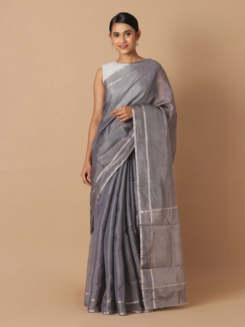 

Taneira Grey & Silver-Toned Zari Tissue Chanderi Saree