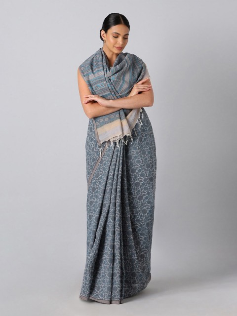 

Taneira Grey Floral Pure Cotton Saree