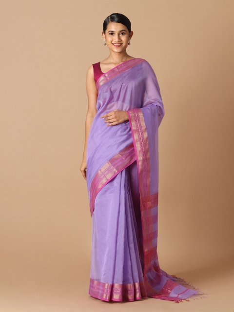 

Taneira Violet & Pink Zari Silk Cotton Maheshwari Saree