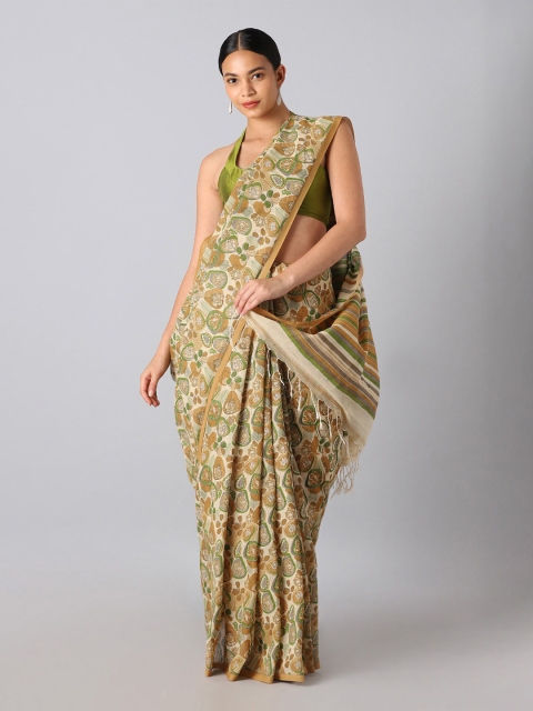

Taneira Off White & Beige Ethnic Motifs Pure Cotton Saree