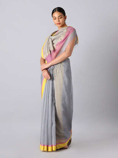 

Taneira Grey & Pink Silk Cotton Saree