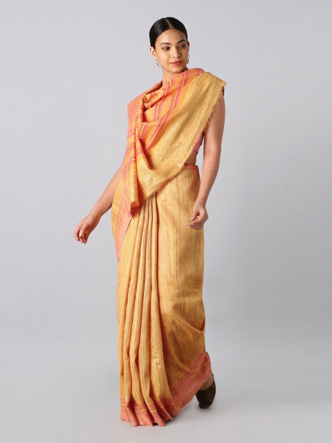 

Taneira Yellow & Pink Pure Silk Bhagalpuri Saree