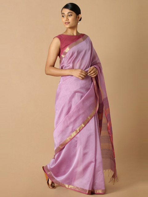 

Taneira Violet & Gold-Toned Zari Silk Cotton Maheshwari Saree