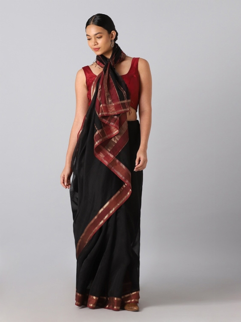 

Taneira Black & Maroon Zari Silk Cotton Maheshwari Saree