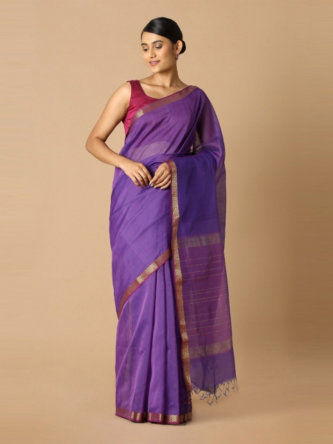 

Taneira Violet & Pink Zari Silk Cotton Maheshwari Saree