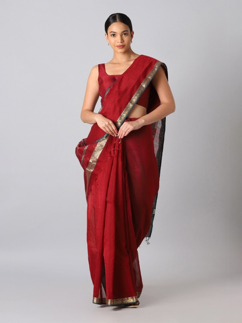 

Taneira Red & Blue Zari Silk Cotton Maheshwari Saree