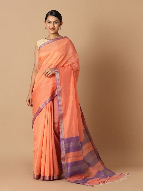 

Taneira Orange & Pink Zari Silk Cotton Maheshwari Saree