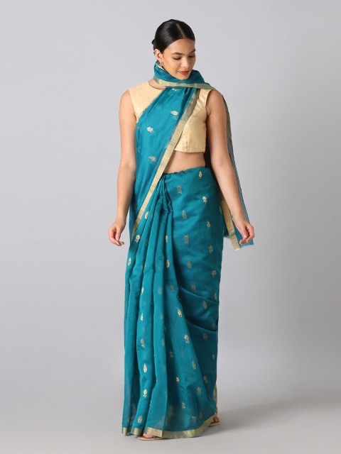 

Taneira Green & Gold-Toned Ethnic Motifs Zari Silk Cotton Chanderi Saree