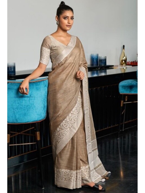 

KARAGIRI Beige And Off White Embroidered Border Saree