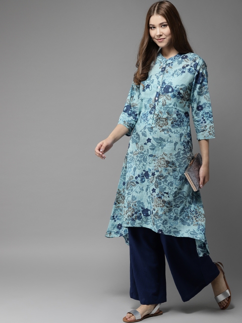 

HERE&NOW Women Blue Printed Asymmetrical A-Line Kurta