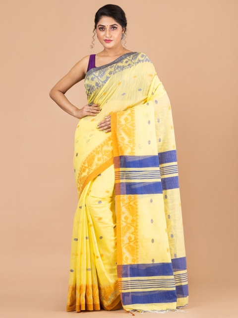 

Laa Calcutta Yellow & Blue Ethnic Motifs Pure Cotton Jamdani Saree