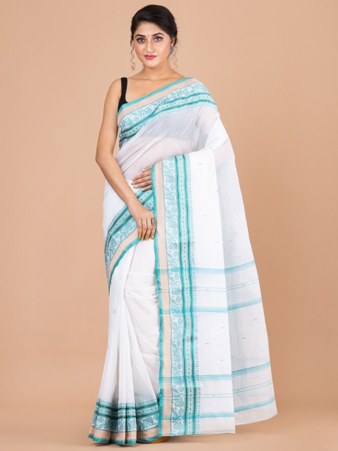 

Laa Calcutta White & Blue Pure Cotton Jamdani Saree