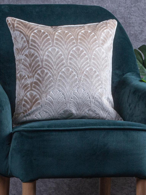 

Just Home Cream-Coloured & Brown Jacquard Velvet Square Cushion Cover