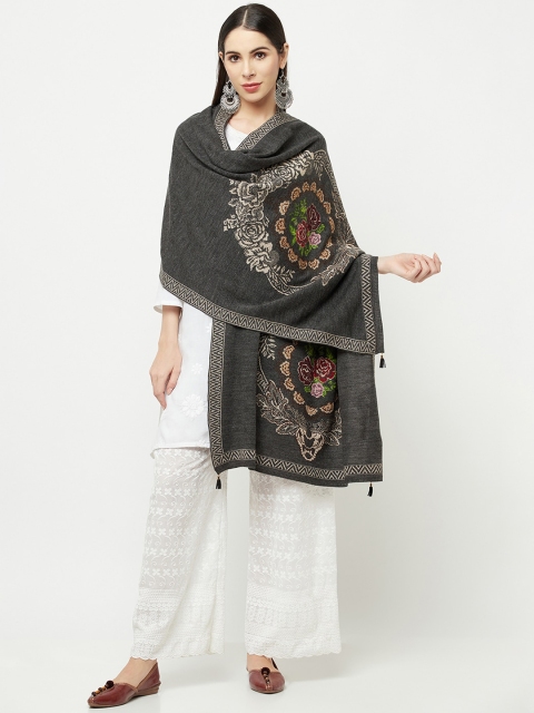 

Knitstudio Women Grey Self Desgin Knitted Shawl