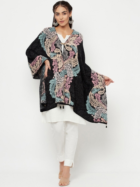 

Knitstudio Women Black Woven Design Knitted Shawl