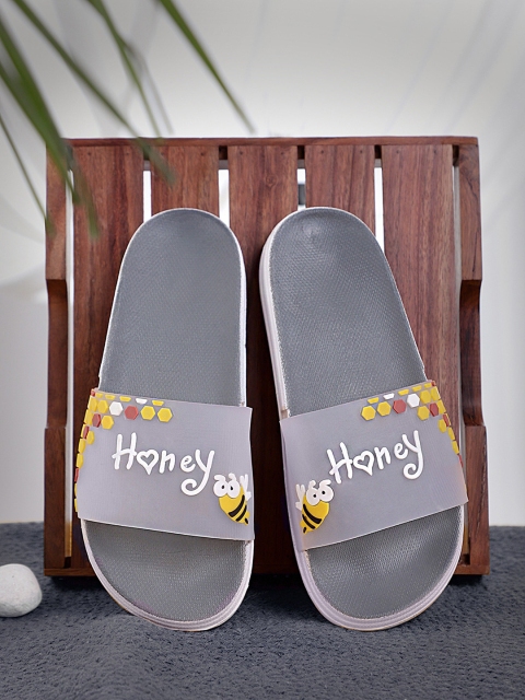 

Pampy Angel Women Grey & White Printed Rubber Sliders