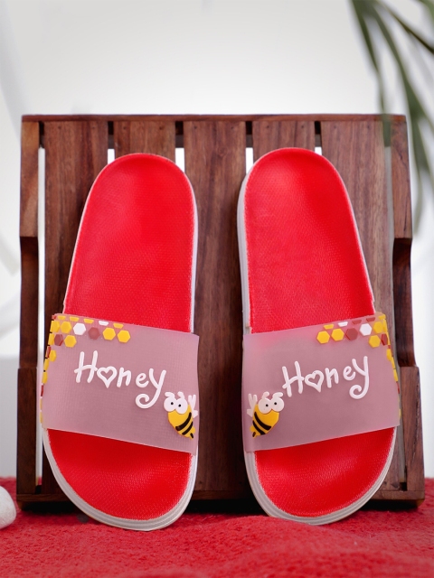 

Pampy Angel Women Red & White Printed Rubber Sliders