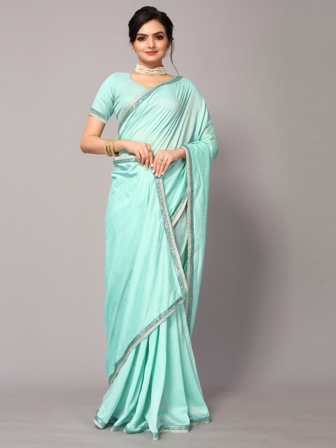 

ODETTE Blue & Silver-Toned Embroidered Silk Blend Saree