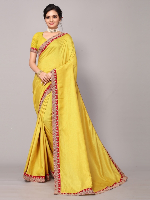 

ODETTE Mustard & Pink Embroidered Border Saree