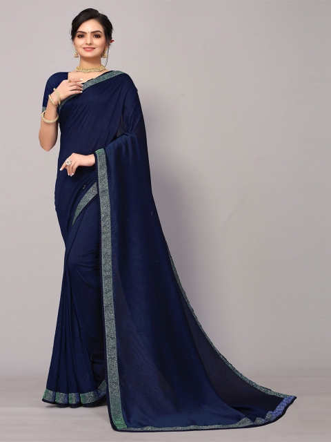 

ODETTE Blue & Silver-Toned Embellished Zari Border Saree